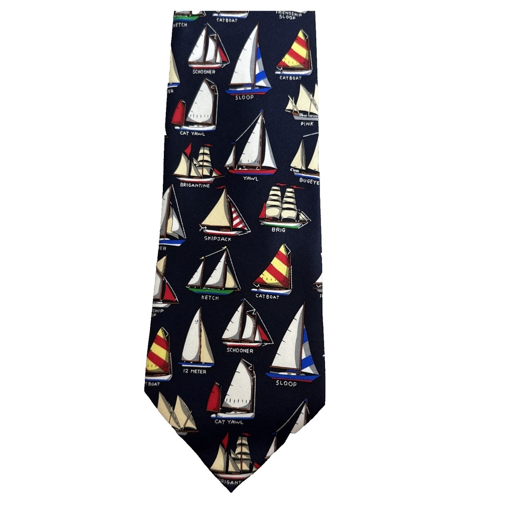 Alynn "Name That Boat" by Eric Holch Navy Blue 100% Silk Necktie NEW IN BOX